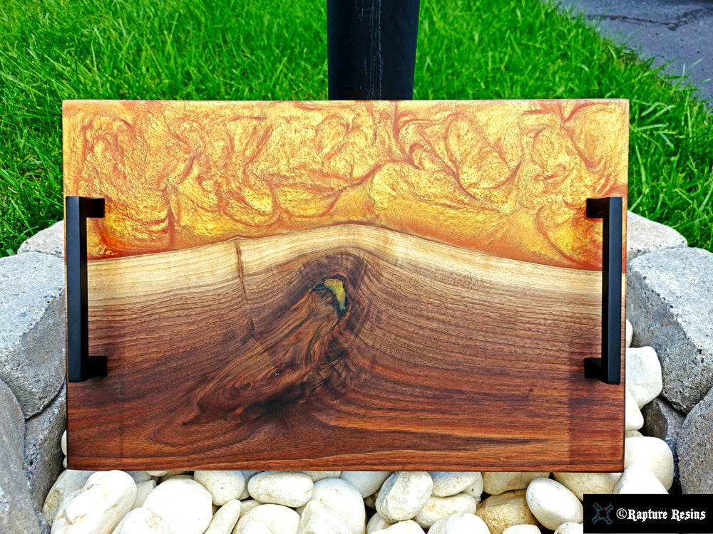 Handmade Elm Wood Live Edge Serving Board with Glittering Epoxy